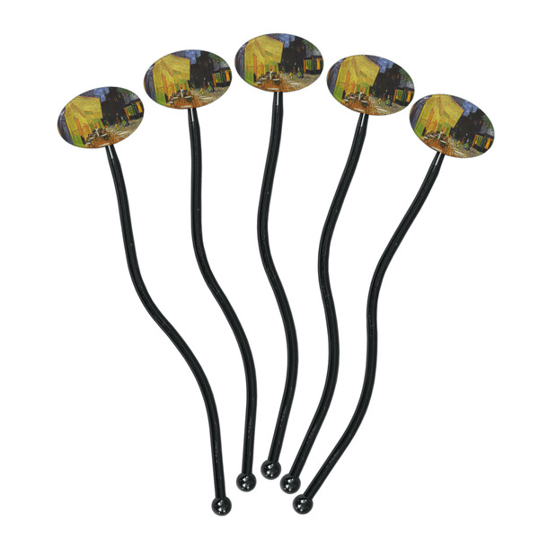 Cafe Terrace at Night (Van Gogh 1888) Black Plastic 7" Stir Stick - Oval - Fan