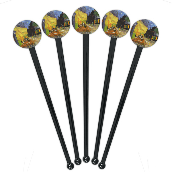 Cafe Terrace at Night (Van Gogh 1888) Black Plastic 7" Stir Stick - Round - Fan View