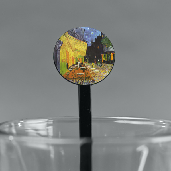 Cafe Terrace at Night (Van Gogh 1888) Black Plastic 7" Stir Stick - Round - Main