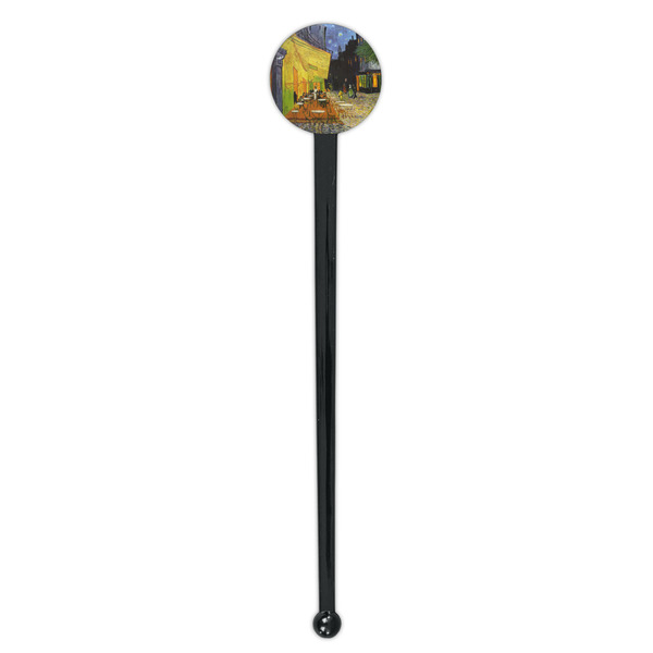Cafe Terrace at Night (Van Gogh 1888) Black Plastic 7" Stir Stick - Round - Single Stick