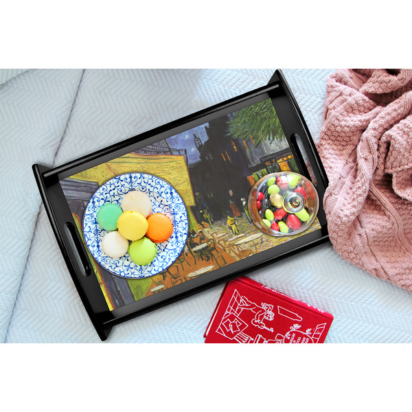 Cafe Terrace at Night (Van Gogh 1888) Black Tray - Lifestyle (UPDATED)
