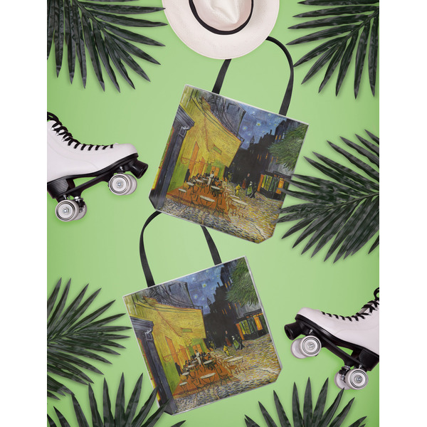 Cafe Terrace at Night (Van Gogh 1888) Canvas Tote Lifestyle Front and Back- 13x13