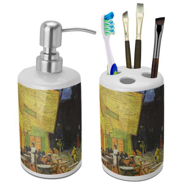 Custom Cafe Terrace at Night (Van Gogh 1888) Ceramic Bathroom Accessories Set