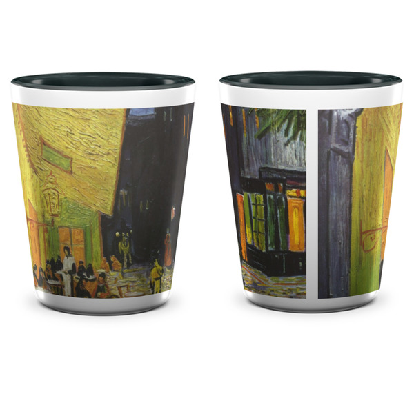 Cafe Terrace at Night (Van Gogh 1888) Ceramic Shot Glass - Two Tone - Front & Back