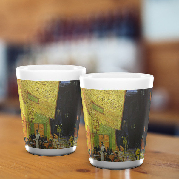 Cafe Terrace at Night (Van Gogh 1888) Ceramic Shot Glass - White - Lifestyle