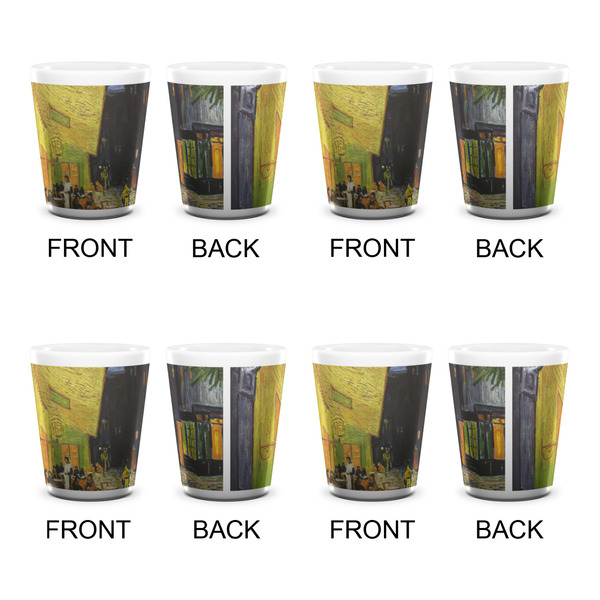 Cafe Terrace at Night (Van Gogh 1888) Ceramic Shot Glass - White - Set of 4 - Front & Back