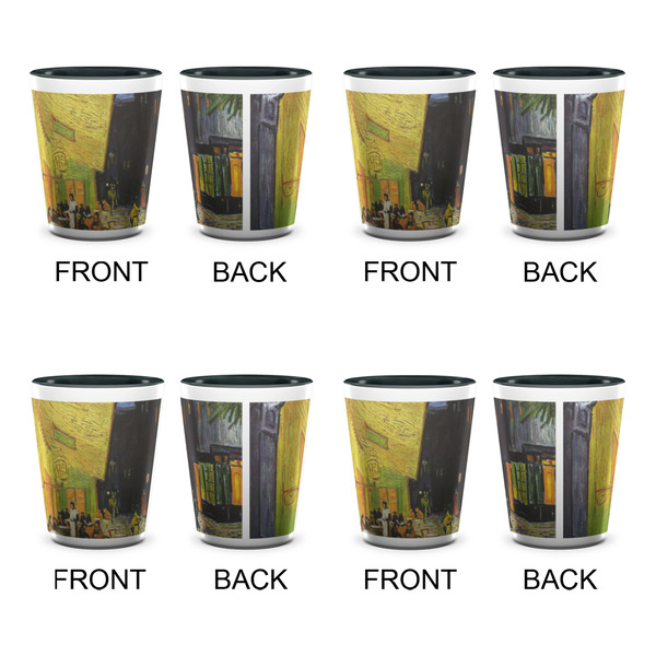 Cafe Terrace at Night (Van Gogh 1888) Ceramic Shot Glasses - Two Tone - Set of 4 - Front & Back