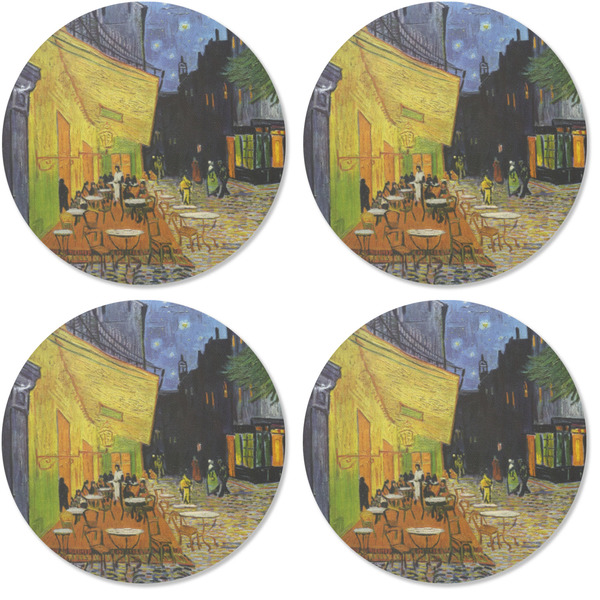Cafe Terrace at Night (Van Gogh 1888) Coaster Round Rubber Back - Apvl