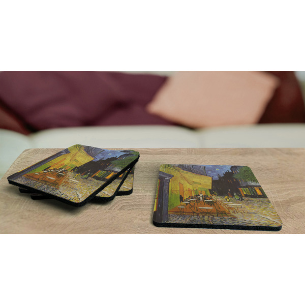 Cafe Terrace at Night (Van Gogh 1888) Coaster Rubber Back - On Coffee Table
