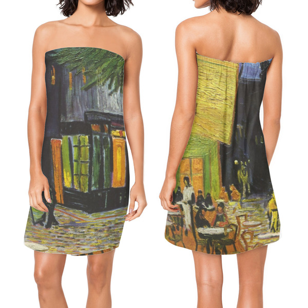 Cafe Terrace at Night (Van Gogh 1888) Custom Bath Wrap - Front & Back View