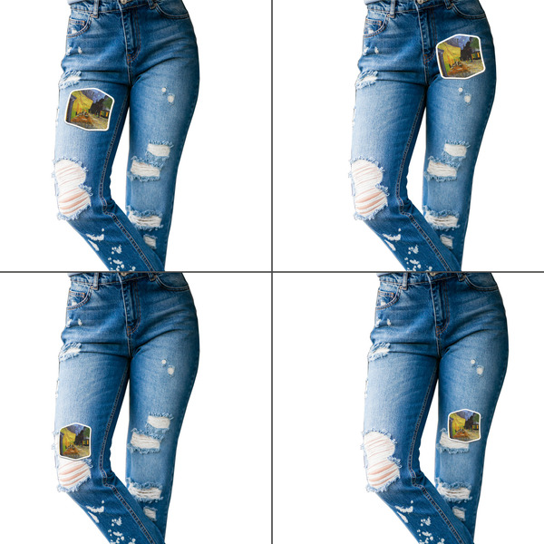 Cafe Terrace at Night (Van Gogh 1888) Custom Shape Iron On Patches - L - Set of 4 - Approval