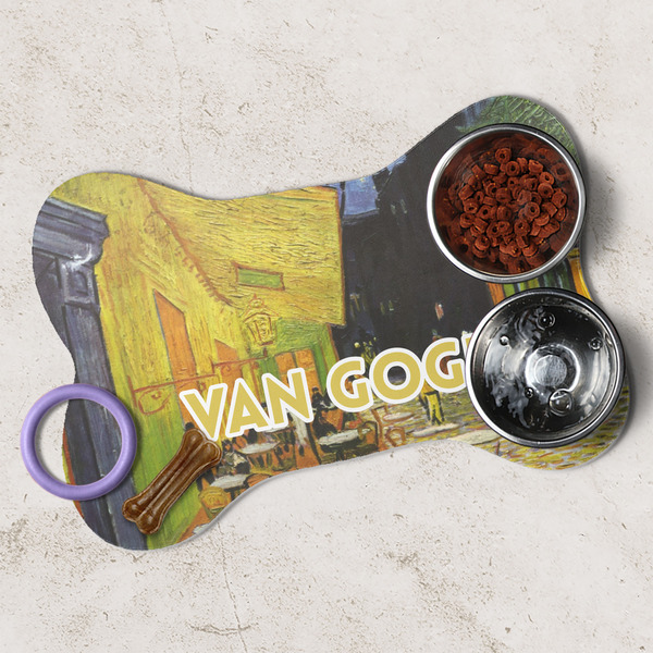Cafe Terrace at Night (Van Gogh 1888) Dog Bone Shaped Mat Lifestyle