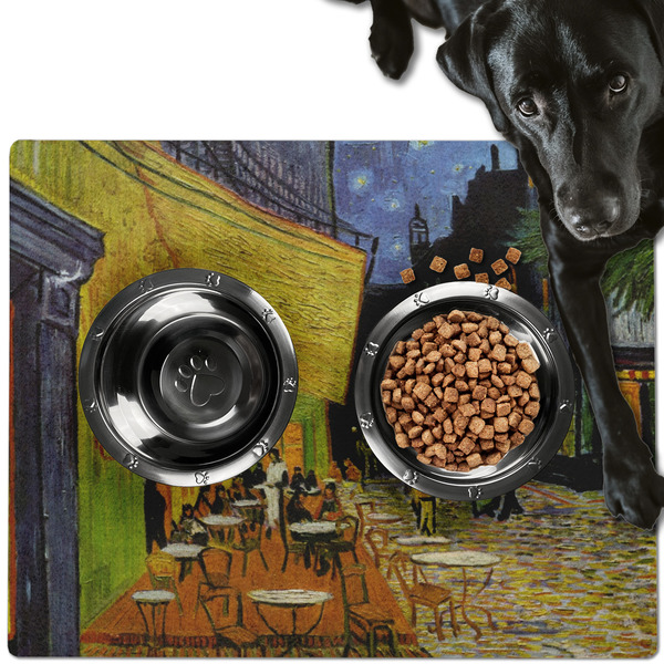 Custom Cafe Terrace at Night (Van Gogh 1888) Dog Food Mat - Large