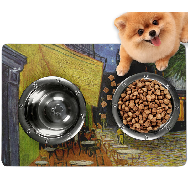 Custom Cafe Terrace at Night (Van Gogh 1888) Dog Food Mat - Small