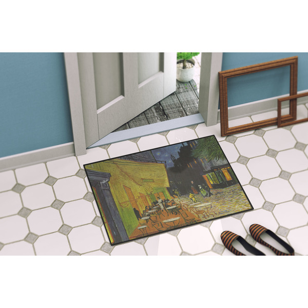 Cafe Terrace at Night (Van Gogh 1888) Door Mat - 24"x18" - Lifestyle - Porch