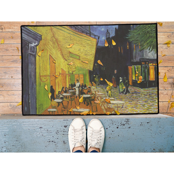 Cafe Terrace at Night (Van Gogh 1888) Door Mat - 36"x24" - Lifestyle