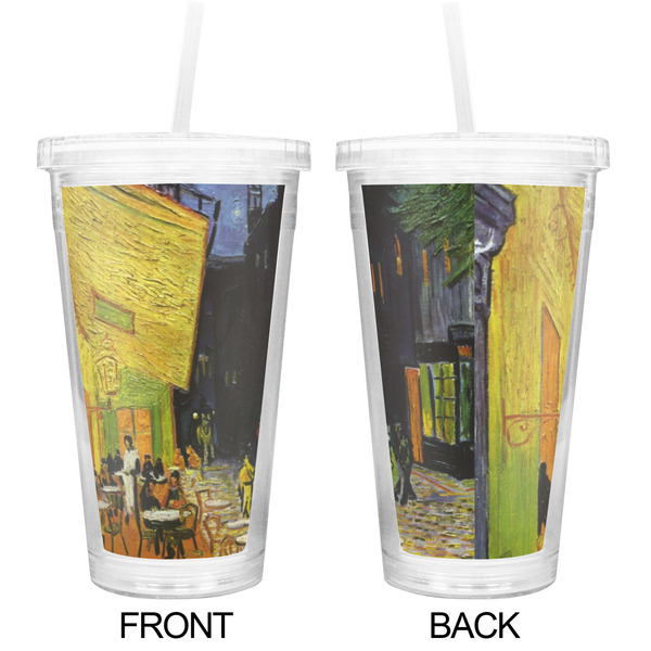 Cafe Terrace at Night (Van Gogh 1888) Double Wall Tumbler with Straw - Approval