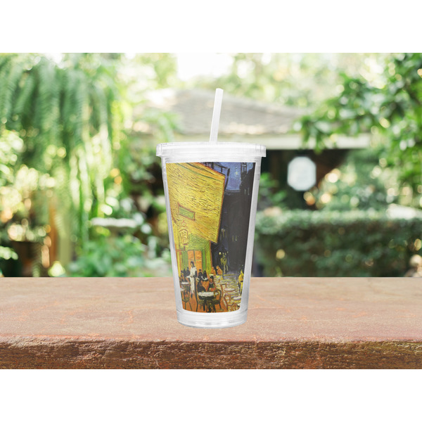 Cafe Terrace at Night (Van Gogh 1888) Double Wall Tumbler with Straw - Lifestyle