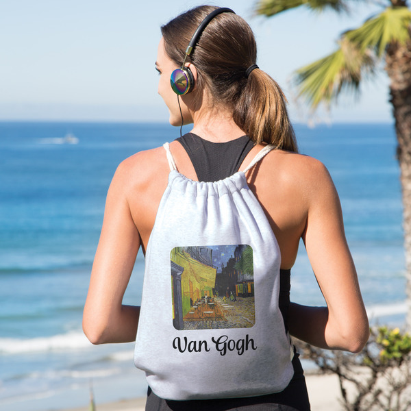 Cafe Terrace at Night (Van Gogh 1888) Drawstring Backpacks - Sweatshirt Fleece - Single Sided - LIFESTYLE