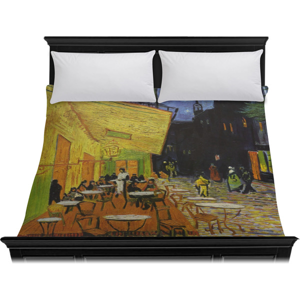 Cafe Terrace at Night (Van Gogh 1888) Duvet Cover - King - On Bed - No Prop
