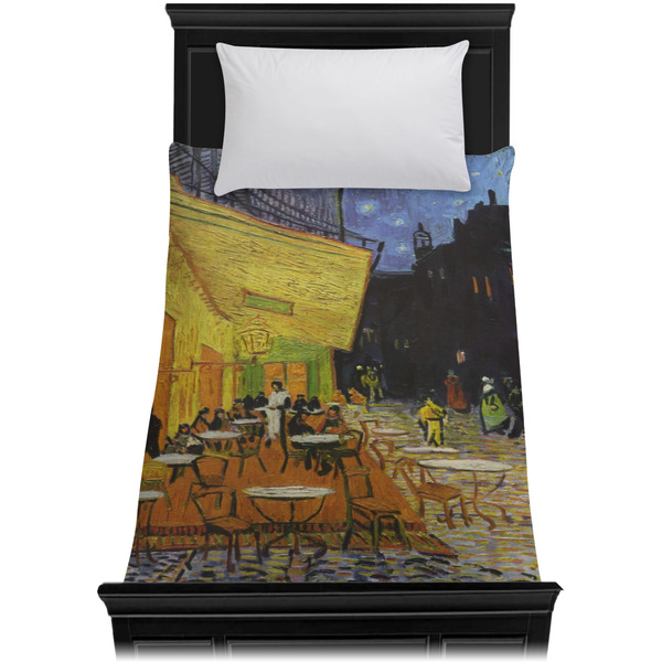 Cafe Terrace at Night (Van Gogh 1888) Duvet Cover - Twin XL - On Bed - No Prop