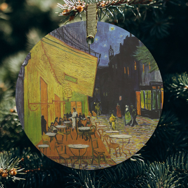 Cafe Terrace at Night (Van Gogh 1888) Frosted Glass Ornament - Round (Lifestyle)