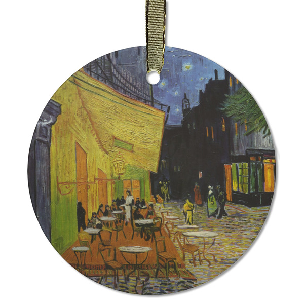 Custom Cafe Terrace at Night (Van Gogh 1888) Flat Glass Ornament - Round