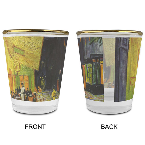 Cafe Terrace at Night (Van Gogh 1888) Glass Shot Glass - Gold Rim - Front & Back