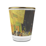 Cafe Terrace at Night (Van Gogh 1888) Glass Shot Glass - 1.5 oz - with Gold Rim - Set of 4