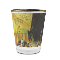 Cafe Terrace at Night (Van Gogh 1888) Glass Shot Glass - 1.5 oz - with Gold Rim - Set of 4