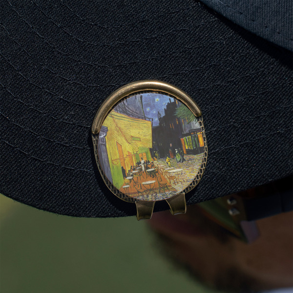 Cafe Terrace at Night (Van Gogh 1888) Golf Ball Marker Hat Clip - Gold - On Hat