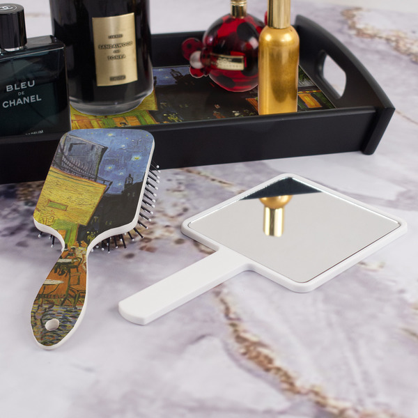 Cafe Terrace at Night (Van Gogh 1888) Hair Brush - With Hand Mirror