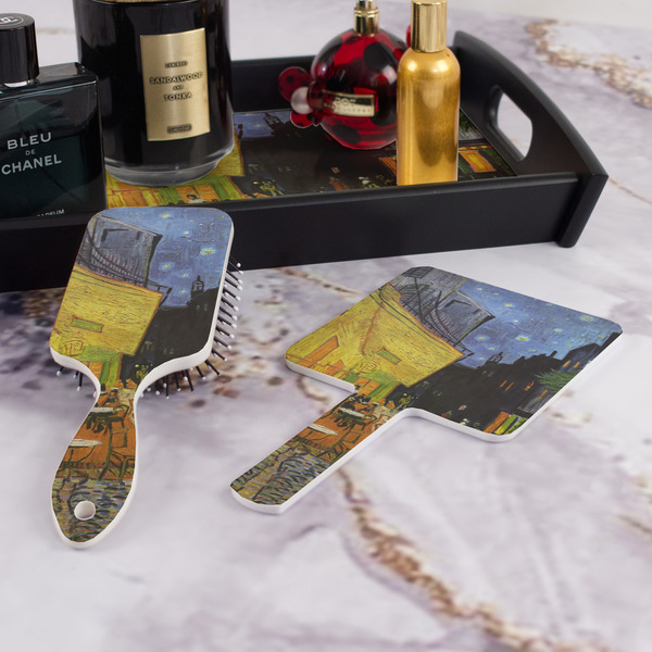 Cafe Terrace at Night (Van Gogh 1888) Hair Brush and Hand Mirror - Bathroom Scene