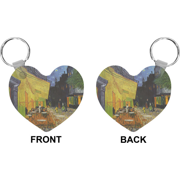 Cafe Terrace at Night (Van Gogh 1888) Heart Keychain (Front + Back)