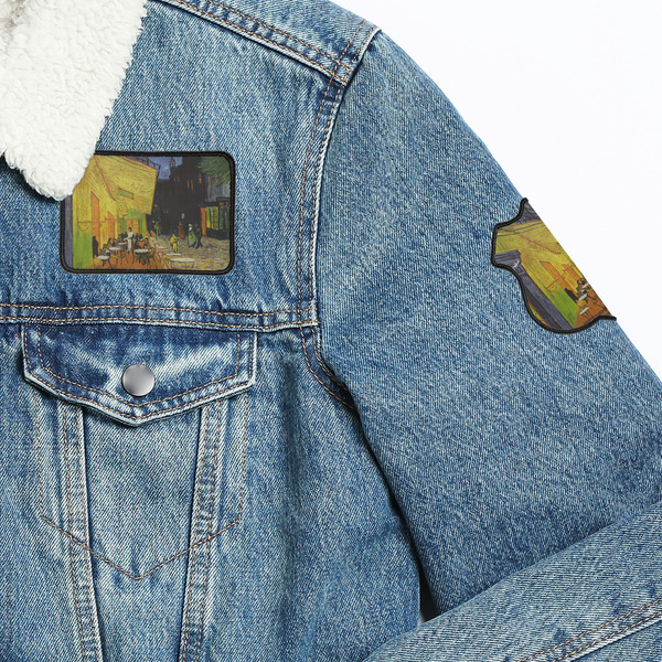 Cafe Terrace at Night (Van Gogh 1888) Iron On Patches - On Jacket Closeup