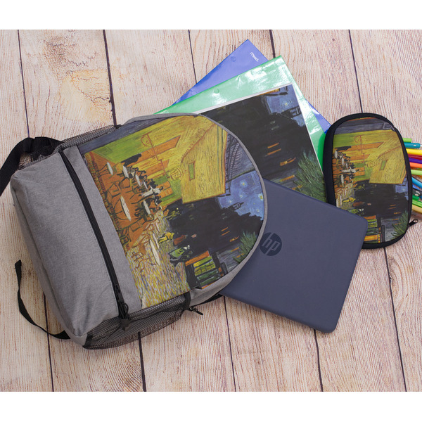 Cafe Terrace at Night (Van Gogh 1888) Large Backpack - Gray - With Stuff