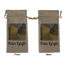 Cafe Terrace at Night (Van Gogh 1888) Large Burlap Gift Bag - Front & Back