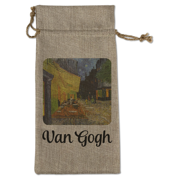 Custom Cafe Terrace at Night (Van Gogh 1888) Large Burlap Gift Bag - Front