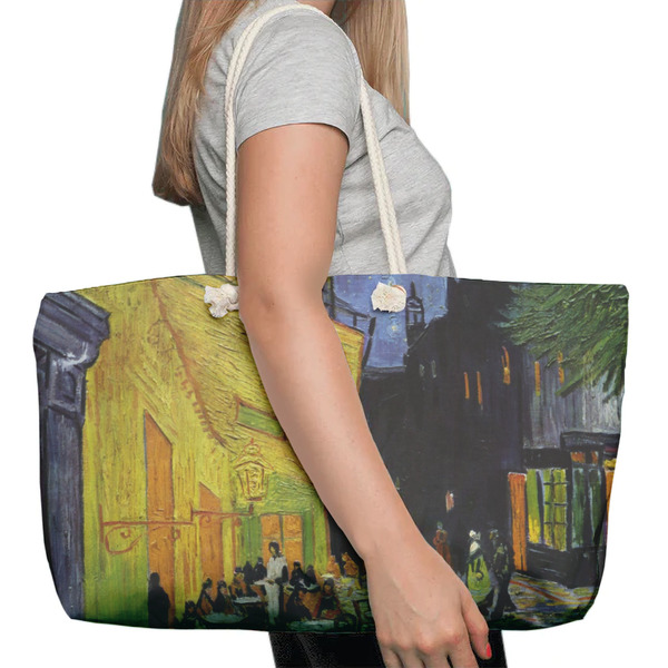 Cafe Terrace at Night (Van Gogh 1888) Large Rope Tote Bag - In Context View
