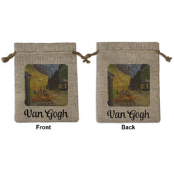 Cafe Terrace at Night (Van Gogh 1888) Medium Burlap Gift Bag - Front & Back