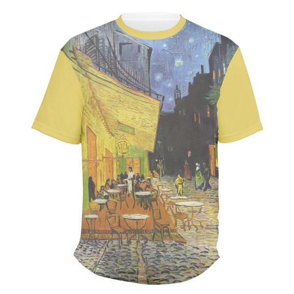 Custom Cafe Terrace at Night (Van Gogh 1888) Men's Crew T-Shirt - X Large