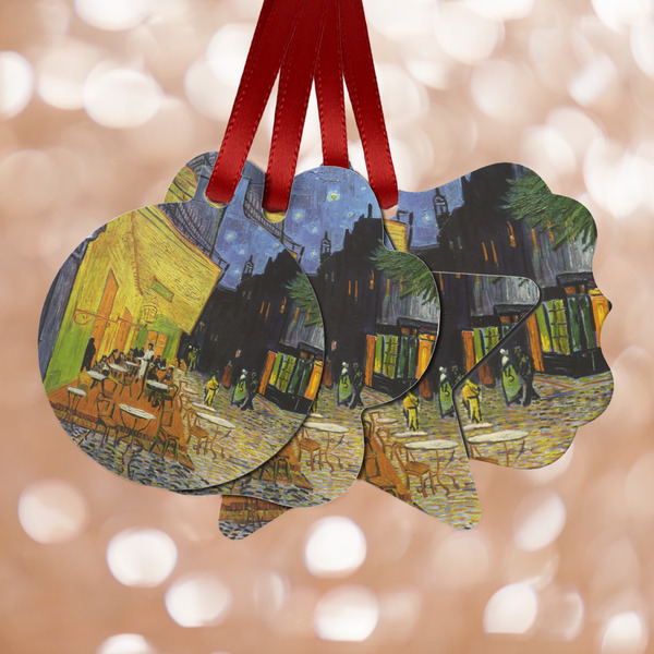 Custom Cafe Terrace at Night (Van Gogh 1888) Metal Ornaments - Double Sided