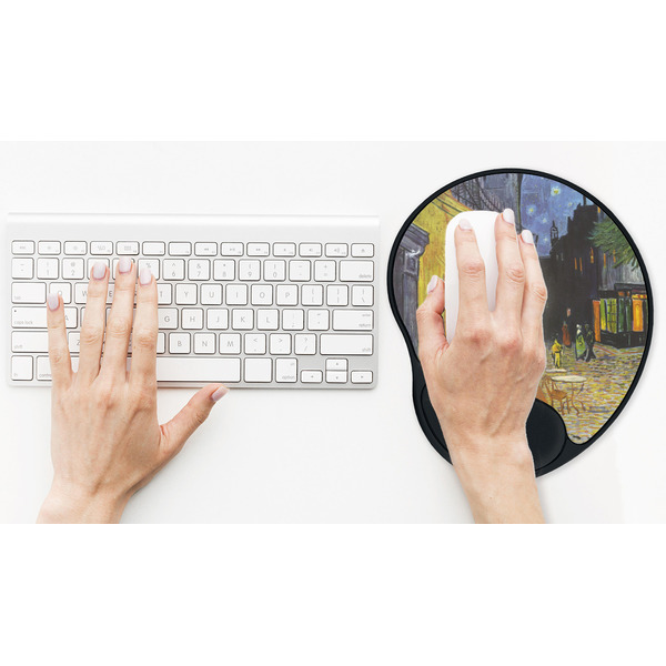 Cafe Terrace at Night (Van Gogh 1888) Mouse Pad with Wrist Rest - LIFESYTLE 2 (in use)
