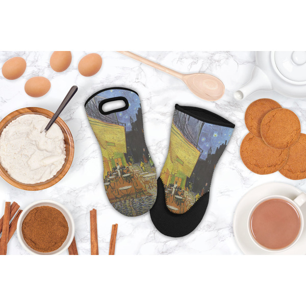 Cafe Terrace at Night (Van Gogh 1888) Neoprene Oven Mitt - Lifestyle Image