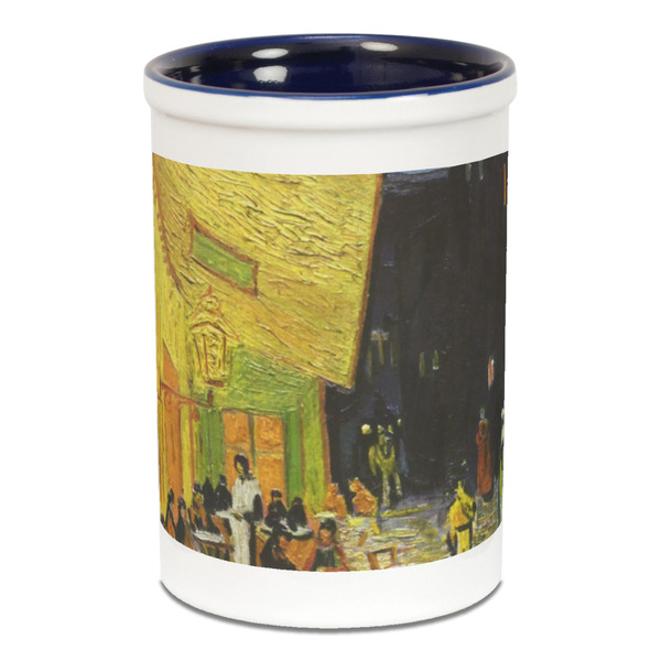 Custom Cafe Terrace at Night (Van Gogh 1888) Ceramic Pencil Holders - Blue