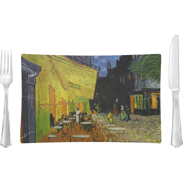 Custom Cafe Terrace at Night (Van Gogh 1888) Rectangular Glass Lunch / Dinner Plate - Single or Set