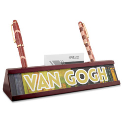 Cafe Terrace at Night (Van Gogh 1888) Red Mahogany Nameplate with Business Card Holder