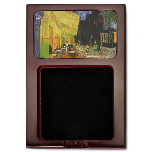 Cafe Terrace at Night (Van Gogh 1888) Red Mahogany Sticky Note Holder - Flat