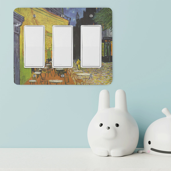 Cafe Terrace at Night (Van Gogh 1888) Rocker Light Switch Covers - Triple - IN CONTEXT