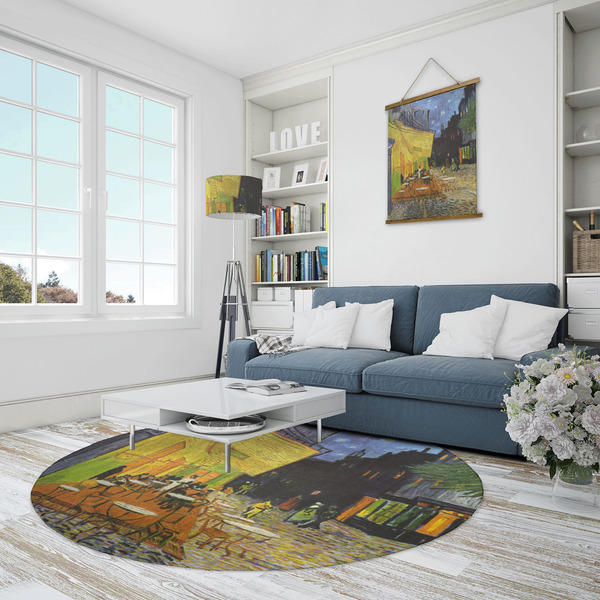 Cafe Terrace at Night (Van Gogh 1888) Round Area Rug - IN CONTEXT